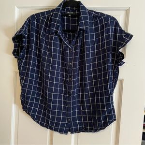 Madewell Blue Check Button Down Short Sleeve Tee
